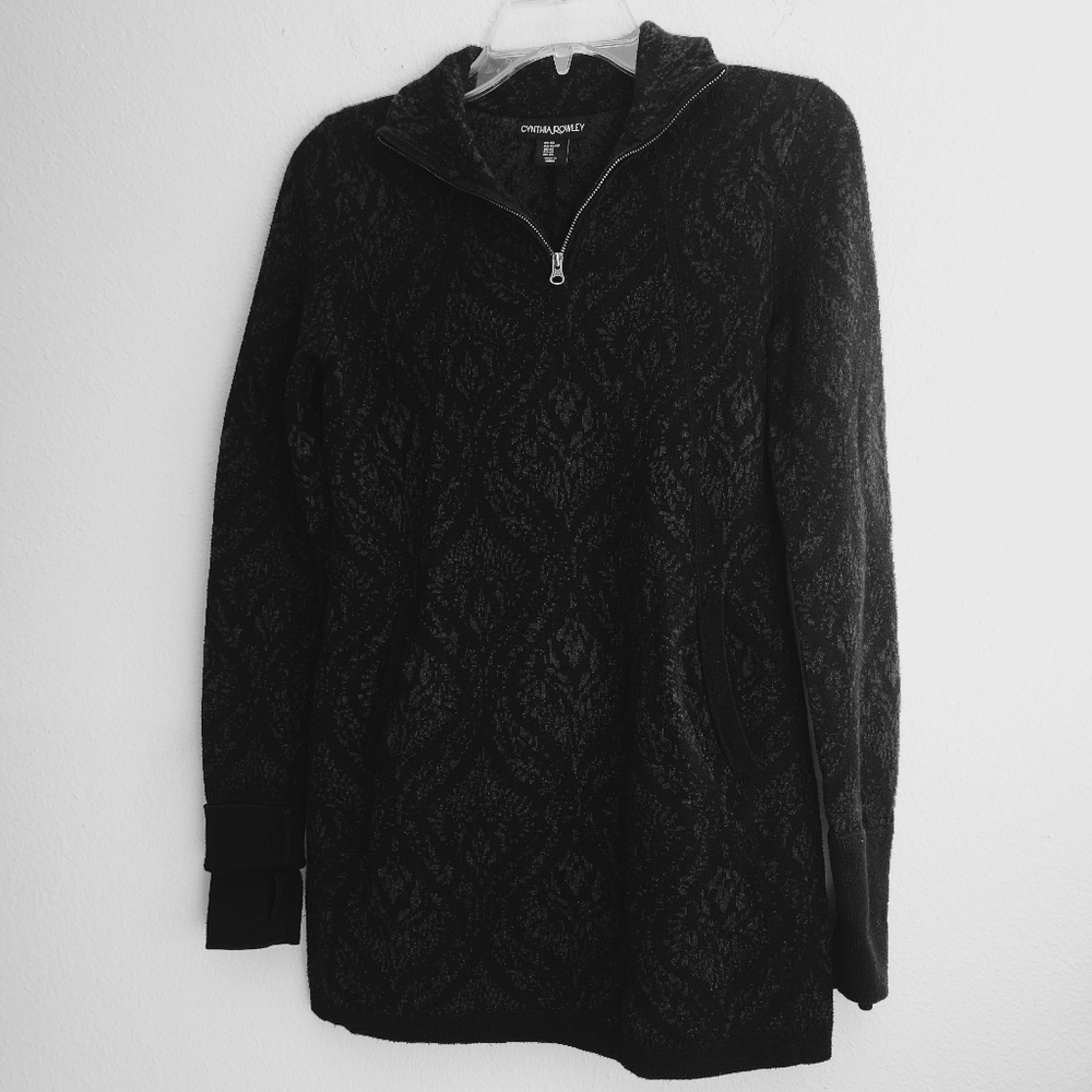 Cynthia Rowley Active 1/4 Zip Long Sleeve Black Paisley Woman's Sweater Sz XS